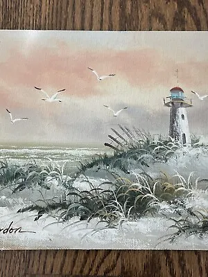 Vintage Original Oil Painting Lighthouse Seascape Painting 8”x10” Signed Gordon • $45