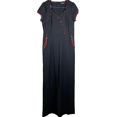 Voodoo Vixen Sz XL Vanessa Vintage Inspired Jumpsuit Pinup Black Red Plaid Trim • $29.74