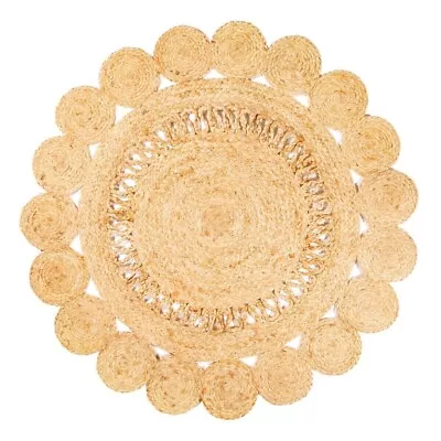£24.95 • Buy 90cm Handmade Round Rug Jute Cotton Braided Rug Floral Design Carpet Home Decor