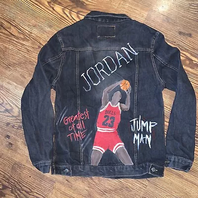 Michael Jordan Basketball Customized Handpainted Jean Jacket Mens XXL Jumpman • $95