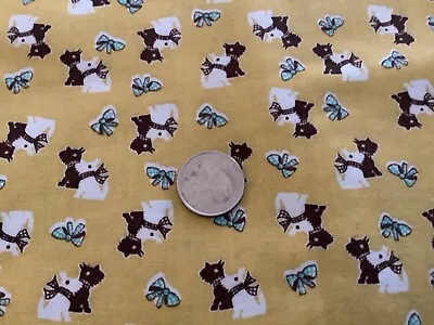 VTG Marcus Brothers-Scotties-Brown/White Dogs OnYellow FABRIC  1/2 Yard • $5