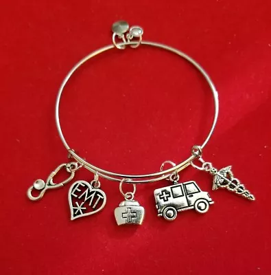 Silver  EMT  Charm Bracelet (emergency Medical Technician Fireman Graduation ) • $16.95