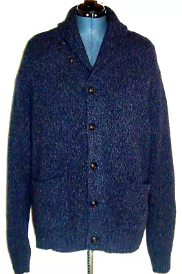 Vtg Polo Ralph Lauren Men Wool Cardigan Sweater Size L Shawl Collar Blue Melange • $125