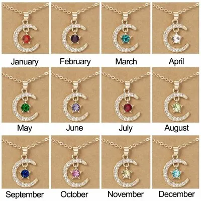$2.57 • Buy Women Crystal Pendant Necklace Birthstone Month Moon Star Charm Card Choker Gift