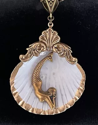 Mermaid Necklace Art Nouveau Siren Scallop Shell Pendant Mermaid Jewelry • $27