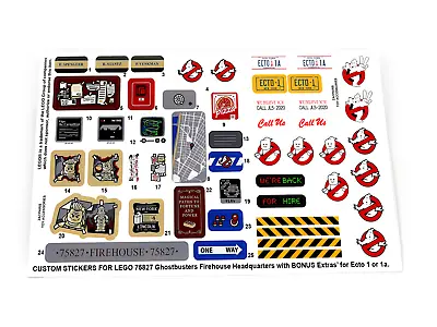 CUSTOM STICKERS For Set 75827 Firehouse Headquarters Ghostbusters TOYS MODELS • $9