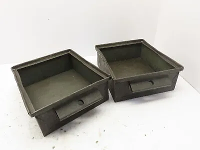 Qty-2  11 X13 X 4-1/2  Vintage Industrial Stackable Metal Tote Pan Bin Handles • $59.99