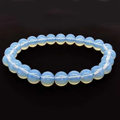 86.05 Ct Natural Moonstone Opalite Round Beads Stretchy Unisex Bracelet 7.5 Inch • $9.59