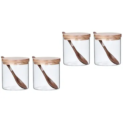  4 Pcs Spice Jar Glass Salt And Pepper Pots With Lids Containers • £36.39