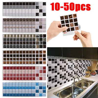 £2.99 • Buy 50pcs Mosaic Tile Stickers Stick Bathroom Kitchen Home Wall Decal Self-adhesive