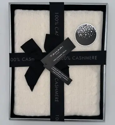 Tahari Pure Cashmere Knit Off White Ivory Throw Blanket 50”x60” Gift Box NIB$299 • £125.37