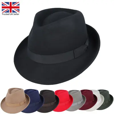 Quality Trilby Hat 100% Wool Crushable Trim Fedora Hat Jazz Style Felt Trilby UK • £24.95
