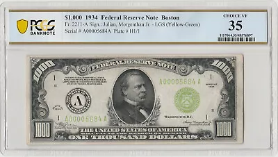 BOSTON Rare Fr.2211-A 1934 $1000 One Thousand Dollars FRN LGS PCGS 35 #05684 • $4700