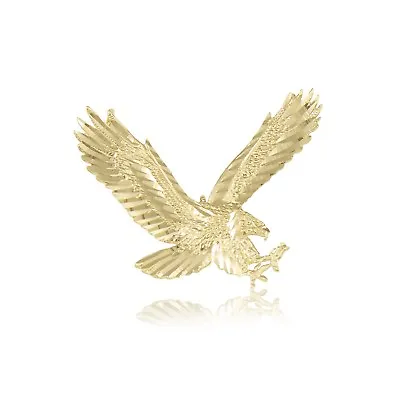 14K Solid Yellow Gold Eagle Pendant Flying Bird Dia Cut Necklace Charm Men Women • £176.84