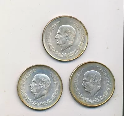 Mexico  Silver  Coin Cinco Pesos 3pc Lot 1951 1952 1953  .720 Fine • $79.99