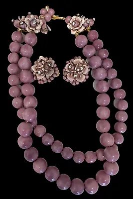 Estate Miriam Haskell? Lavender Beaded Necklace Clip Earrings Set Unsigned • $485