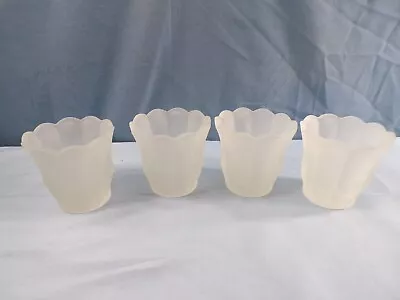 Lot Of 4 Satin Clear Glass Votive Candle Holders W/ Flared Ribbed Design • $8