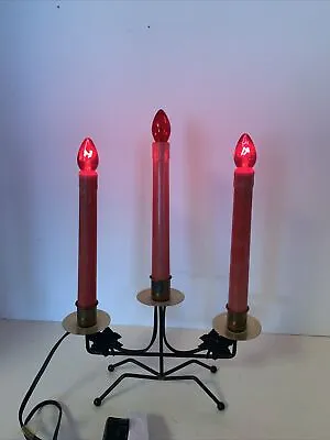 Vintage 3 Light Window Electric Candelabra Metal Red Candle • $24.86