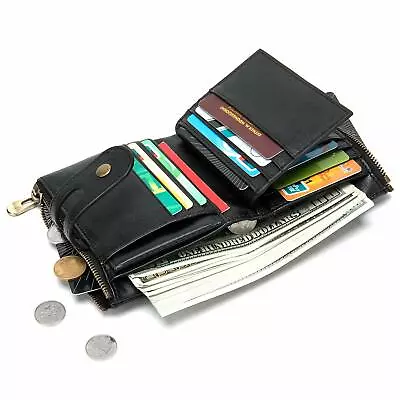 Fashion Mens Bifold Clutch Leather RFID Wallet Card Holder Purse With Chain Gift • $11.89