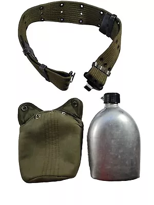 Vintage Metal Military Army Canteen With Belt And Cover Circa 1960s - Rare Find • $23.41