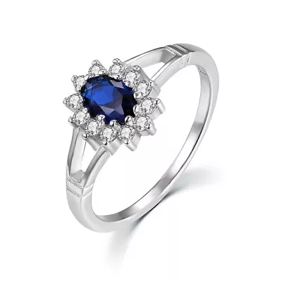 Ladies Sterling 925 Silver Blue And White Sapphire Cluster Ring Sizes K To U • £14.95