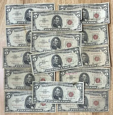 1963 $5 Dollar Bill Red Seal *10 PIECE LOT* United States Note *CULL/PROBLEMS* • $99.99