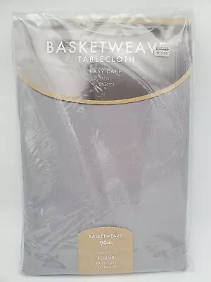 Basketweave Easy Care Tablecloth 60  Round Gray Grey Silver Bed Bath Beyond New • $24.95