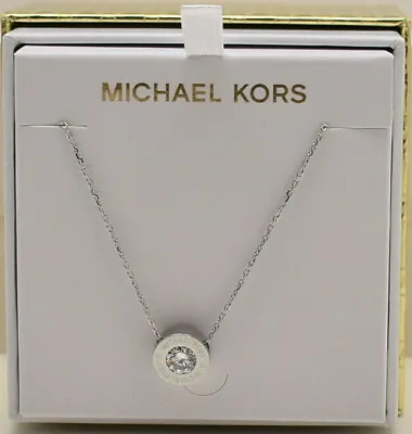 Michael Kors Brilliance Crystal Logo Necklace Pendant Silvertone New! NWT • $69.99