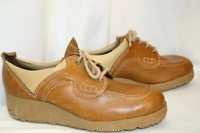 Sz 6.5 C NOS Vtg  70s Mens Wedge Platform Shoe Step Master Oxford Tie Brown Tan • $49.99