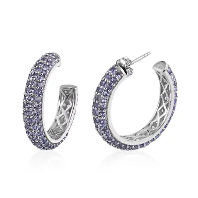 Solid 925 Silver Real Tanzanite Hoop Earrings For Women's • $315