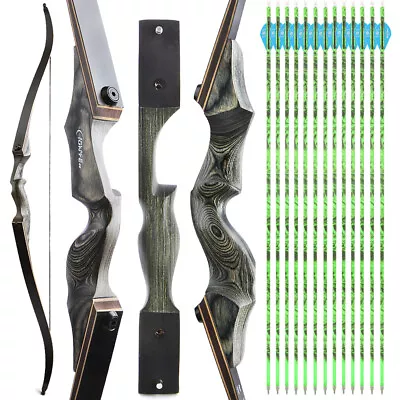 60  Hunting Recurve Bow 20-60lbs Takedown Wooden Bow Carbon Arrow Archery Target • $127.40