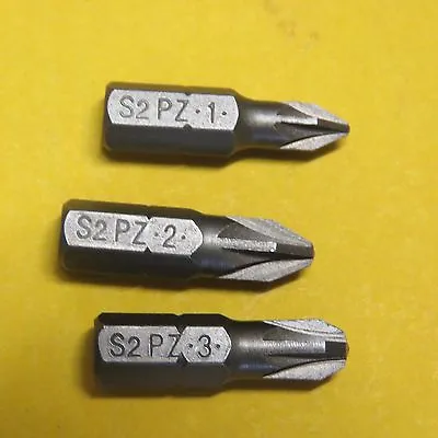 Pz1 Pz2 & Pz3  High Quality S2 Tool Steel Screwdriver Bits 1/4  Hex  • £3.99