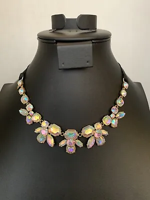 J.CREW Iridescent Crystal Necklace Flower Rhinestone Ribbon Versatile Signed • $39.95