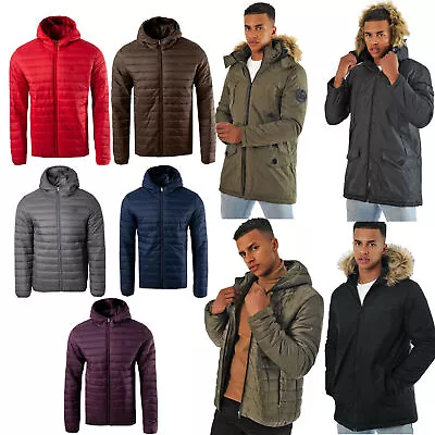 Mens Quilted Hooded Padded Parka Jacket Warm Bubble Puffer Puffa Winter Coat • £22.99