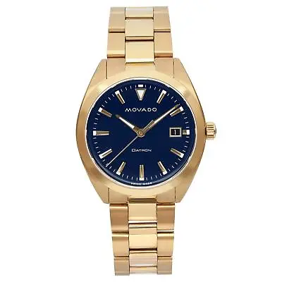 Movado Heritage Datron 39mm Gold Ionic Plated Blue Dial Quartz Men Watch 3650143 • $589