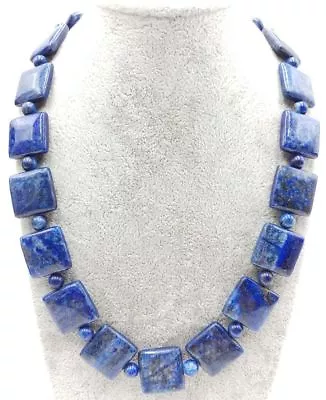 AAA+ 12mm&6mm Natural Blue Lapis Lazuli Gemstone Square Beads Necklace 18'' • $10.34