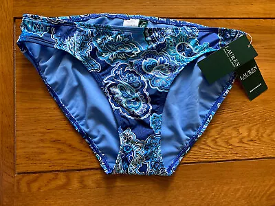 Lauren Ralph Lauren Womens Printed Bikini Swim Bottom Separates-UK12-Blue-BNWT • £14.99