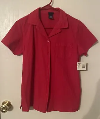 Basic Editions Women’s Red Button Up Collared Shirt Size Medium Vintage Kmart • $22.22