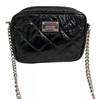 MICHAEL KORS Jet Set Quilted Black Patent Leather MINI Camera Chain Crossbody • $59