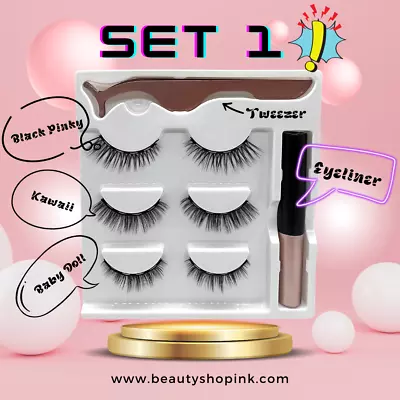 Magnetic Eyelashes AS ® Magnetic Eyeliner And Faux Mink Lashes 3 Pairs Kit • £7.99