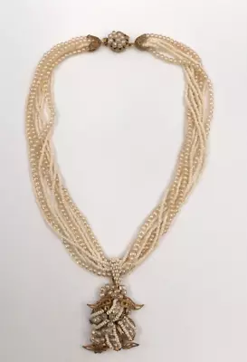 1950s Vintage MIRIAM HASKELL Multi  Strand Seed Bead Faux Pearl Elegant Necklace • $145