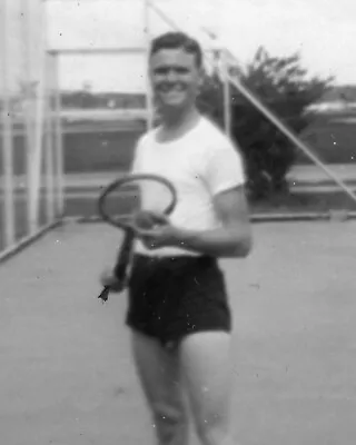ORIGINAL VINTAGE PHOTO: Navy Sailor Man Male Tennis Player Racquet 40's 50's • $5