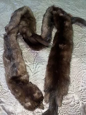 Vintage Taxidermy Mink Fur Stole Collar Heads W/ Glass Eyes- Feet  & Tails- 47” • $49.99