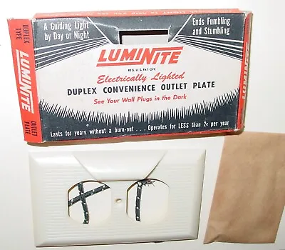 Vintage LumiNite Neon Lighted Duplex Outlet Plate Cover Art Deco Ivory USA NOS • $18.99