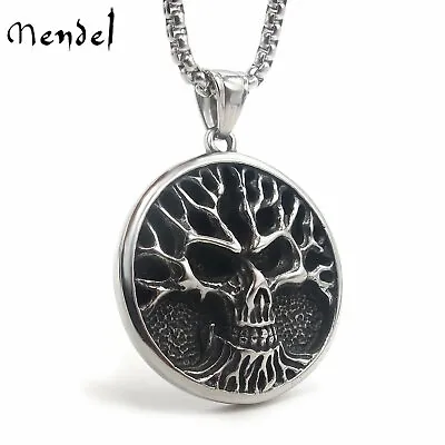 MENDEL Mens Stainless Steel Gothic Biker Skull Tree Of Life Pendant Necklace Men • $11.99