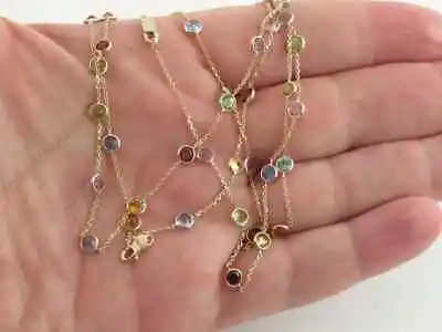 Rainbow Multi-Gemstone By The Yard Station Necklace In 14K Yellow Gold Over 18  • $144.99