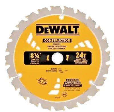 DEWALT Carbide Circular Saw Blade 8 1/4 Inch 24T Construction CHN DW3182 • $16.97