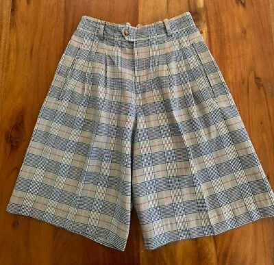 Mom Shorts XS 23 Plaid Brown Vintage 80s Long High Waisted Pleated Bermuda • $15