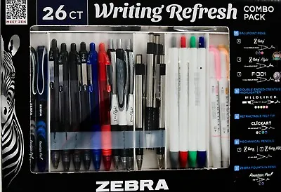 Zebra Writing Refresh Combo Pack Z-Grip F-301 Mildliner Fountain Pens 26 Count • $32.58