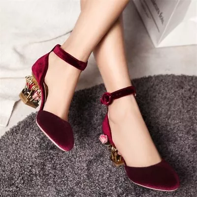 Women Sandals Velvet Rhinestone Flower Metal Cage High Heels Party Shoes Fashion • £63